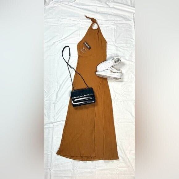 Mora Textured Ribbed Maxi Dress | Mustard | Ronny Kobo | Halter Dress | Small 4 - Picture 4 of 5